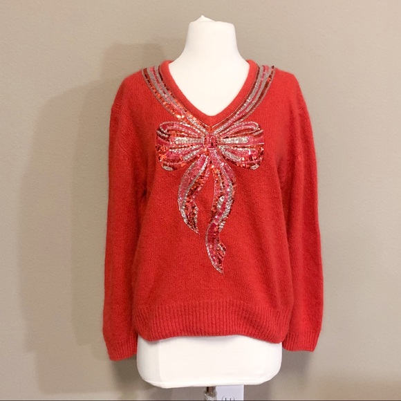 VINTAGE Red Sequin Sweater - Picture 2 of 5